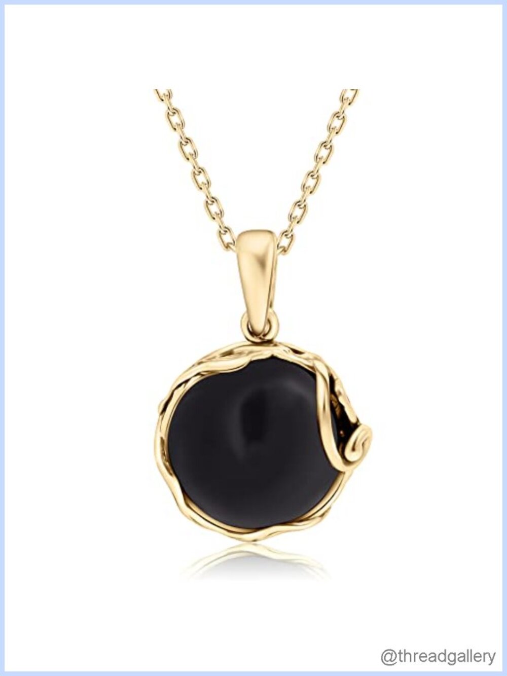 14K Gold Plated 925 Silver Black Onyx Pendant Necklace 20 In